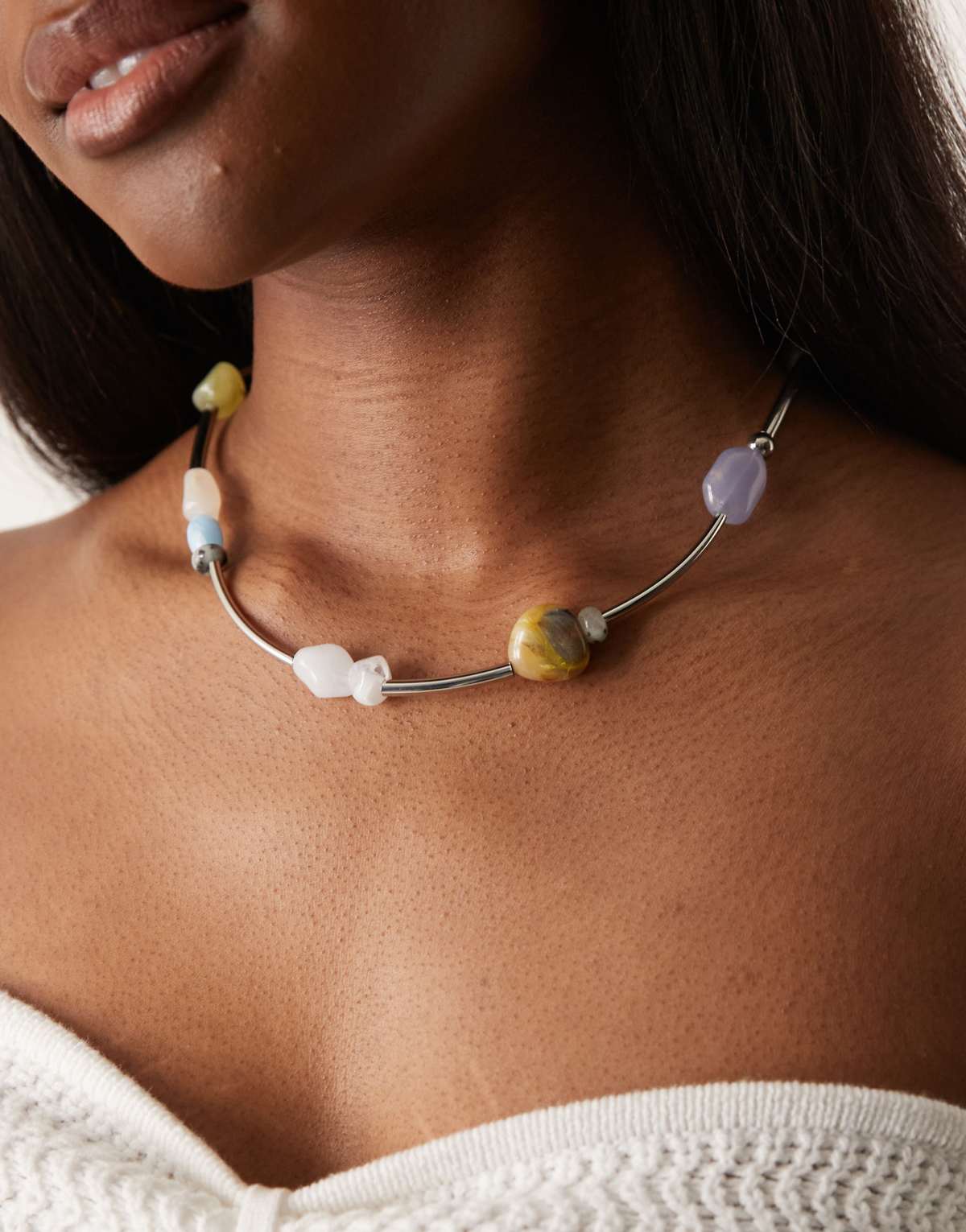 ASOS DESIGN necklace with abstract bead detail in silver tone
