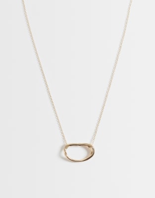 Asos Design Necklace With Abstract Pendant In Gold