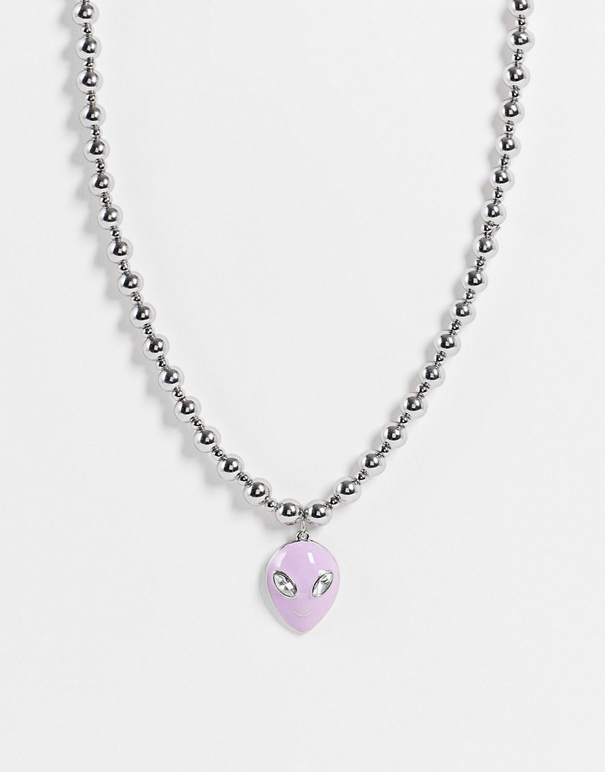 ASOS DESIGN necklace with alien pendant in silver tone