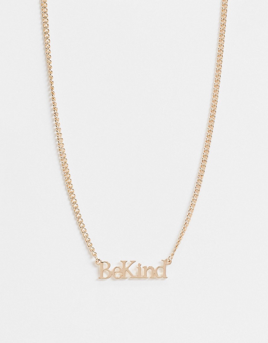 Asos Design Necklace With Be Kind Pendant In Gold Tone