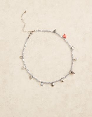 Asos Design Necklace With Beads And Multi-charms