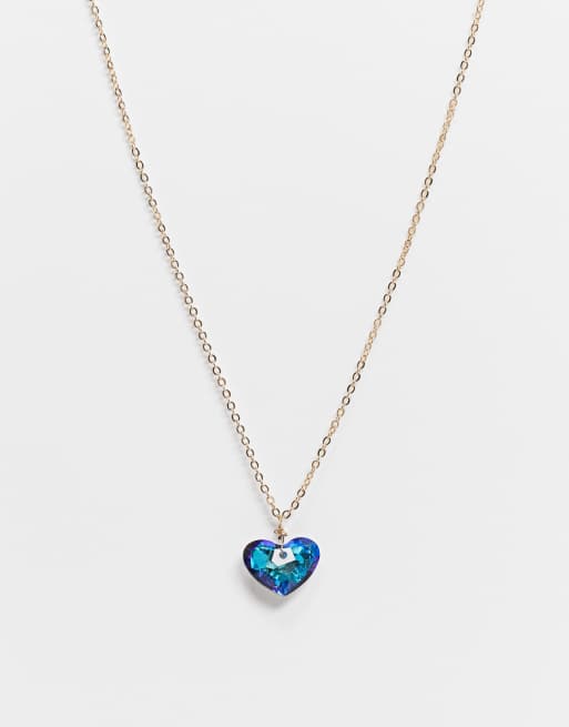 ASOS DESIGN necklace with blue jewel heart in gold tone