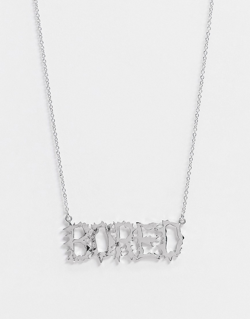 ASOS DESIGN necklace with bored spikey font pendant in silver tone