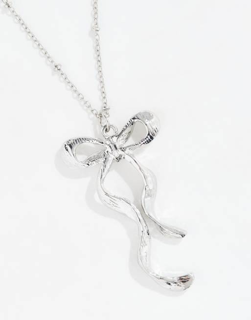 ASOS DESIGN necklace with bow charm in silver tone, 2 of 4