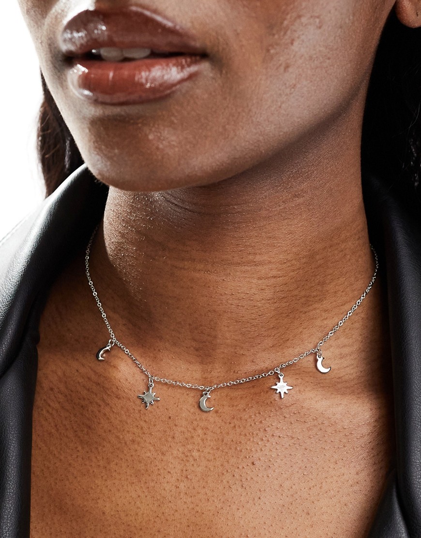 ASOS DESIGN necklace with celestial charms in silver tone