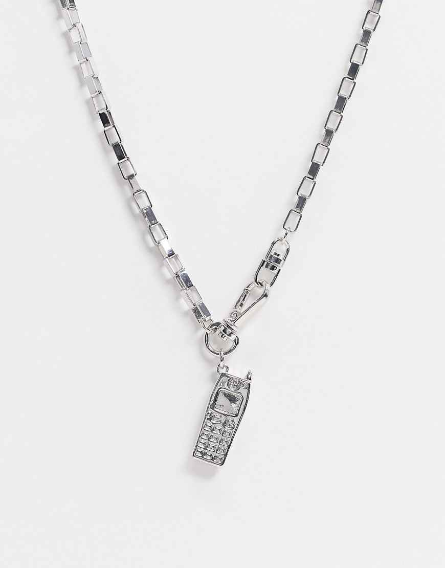 ASOS DESIGN necklace with cell phone charm in silver tone