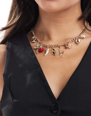 Asos Design Necklace With Charm Pendant Detail In Gold Tone