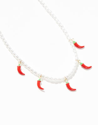 Asos Design Necklace With Chili Pepper Charms In Gold