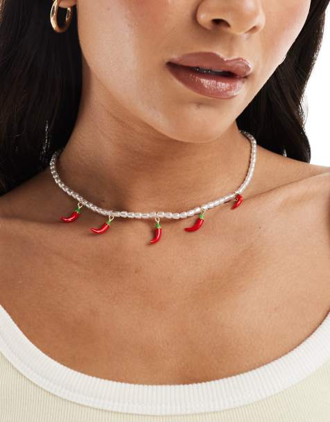 ASOS DESIGN necklace with chilli charm in multi - view 1