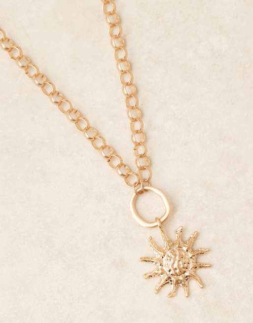 ASOS DESIGN necklace with chunky chain and sun charm pendant in brushed  gold tone