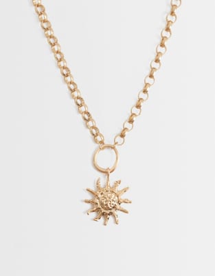 Asos Design Necklace With Chunky Chain And Sun Charm Pendant In Gold