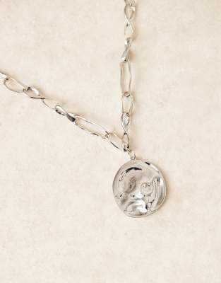 Asos Design Necklace With Chunky Chain Design And Large Circle Pendant In Silver