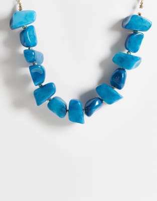 Asos Design Necklace With Chunky Faux Semi-precious Stones In Blue