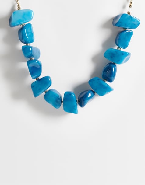 ASOS DESIGN necklace with chunky faux semi-precious stones in blue - view 1