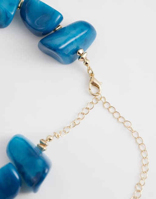 ASOS DESIGN necklace with chunky faux semi-precious stones in blue, 4 of 4