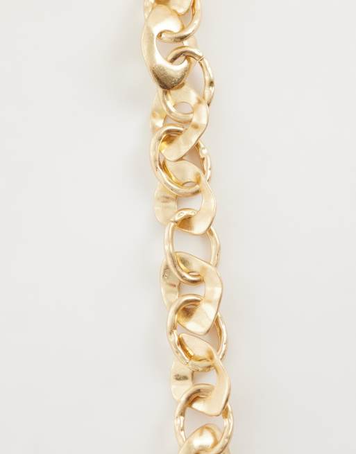 ASOS DESIGN necklace with chunky molten chain links in brushed gold, 3 of 4