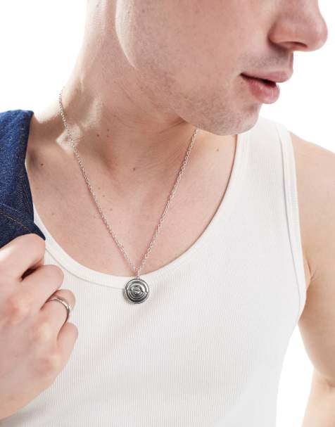 ASOS DESIGN necklace with circle design pendant in silver tone - view 1