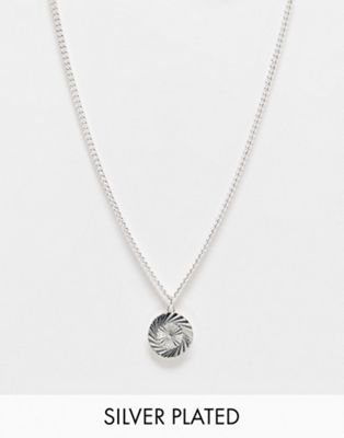 ASOS DESIGN necklace with circular embossed pendant in real silver plate