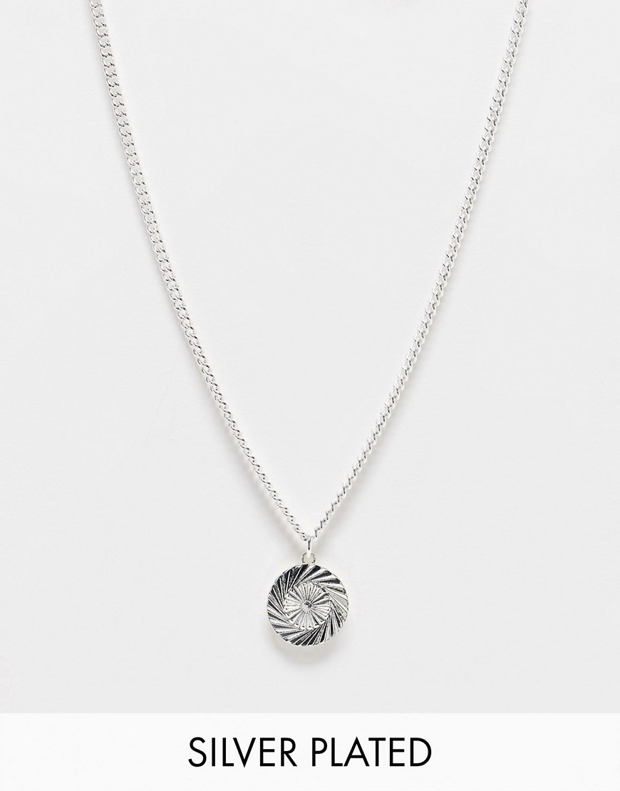 ASOS DESIGN necklace with circular embossed pendant in real silver plate
