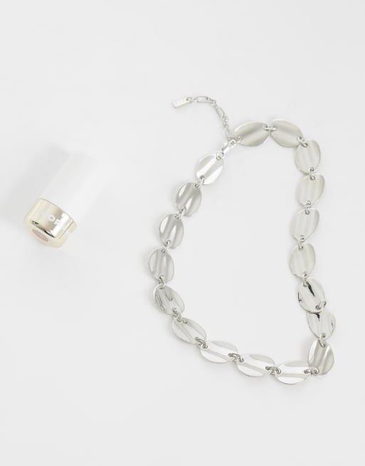 ASOS DESIGN necklace with clean disc design in silver tone, 2 of 4