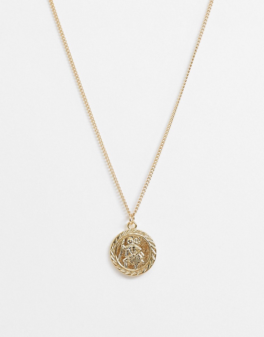 ASOS DESIGN necklace with coin pendant in gold tone