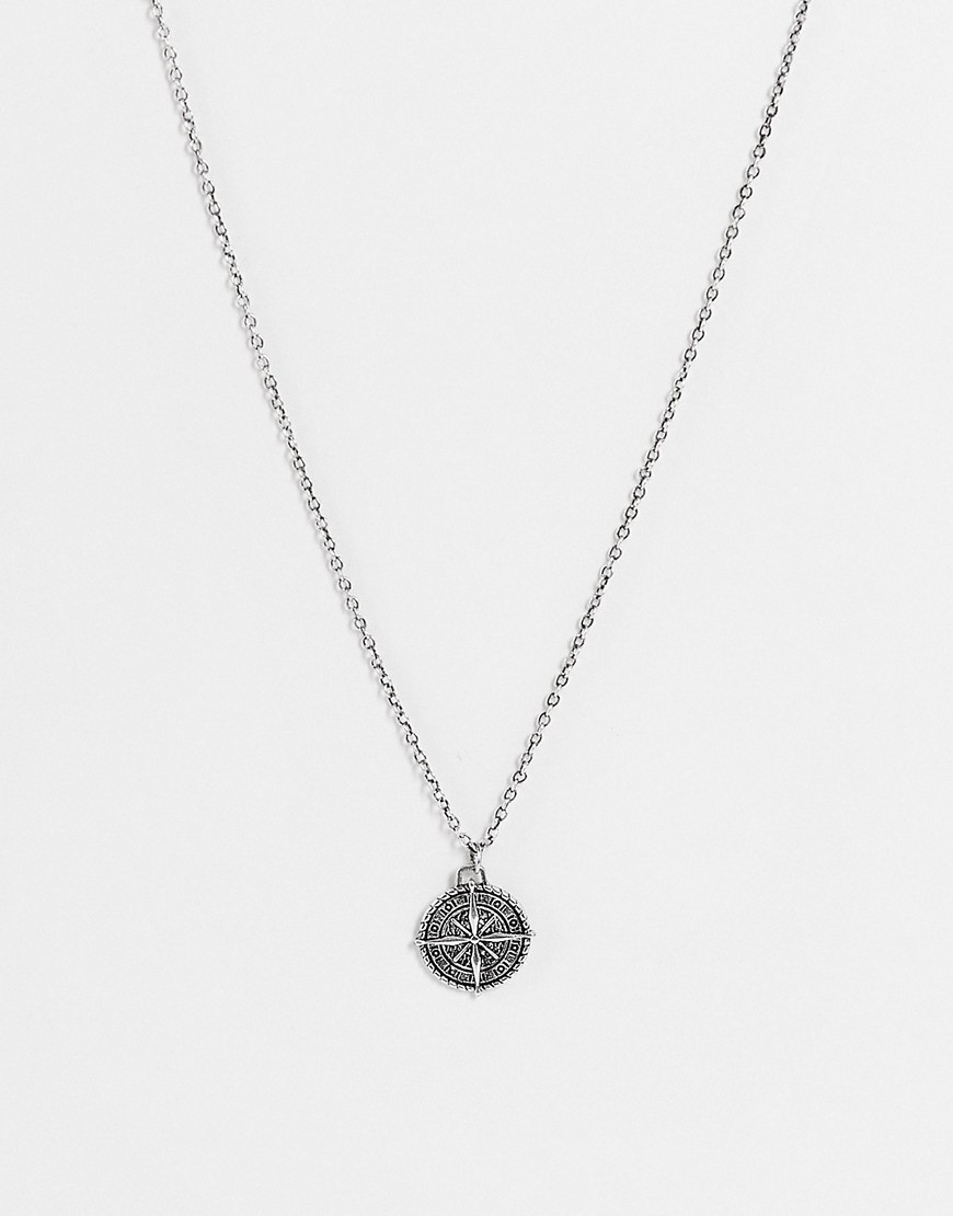 ASOS DESIGN necklace with compass pendant in silver tone