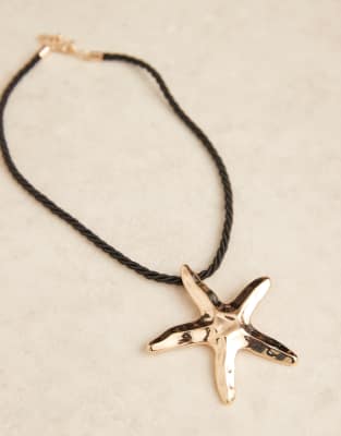 Asos Design Necklace With Cord And Starfish Charm In Gold