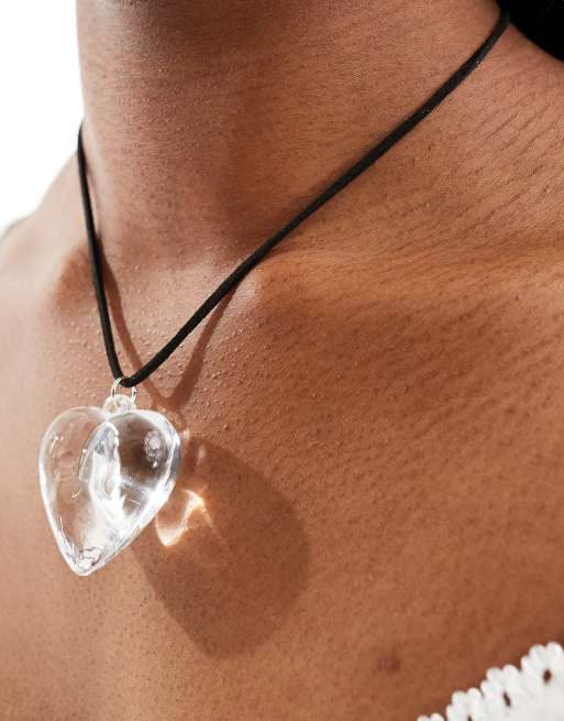 ASOS DESIGN necklace with cord detail and clear heart pendant, 2 of 4