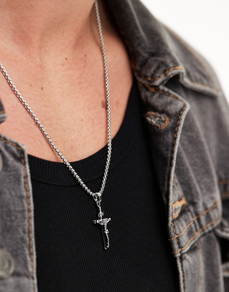necklace with cross pendant in silver tone