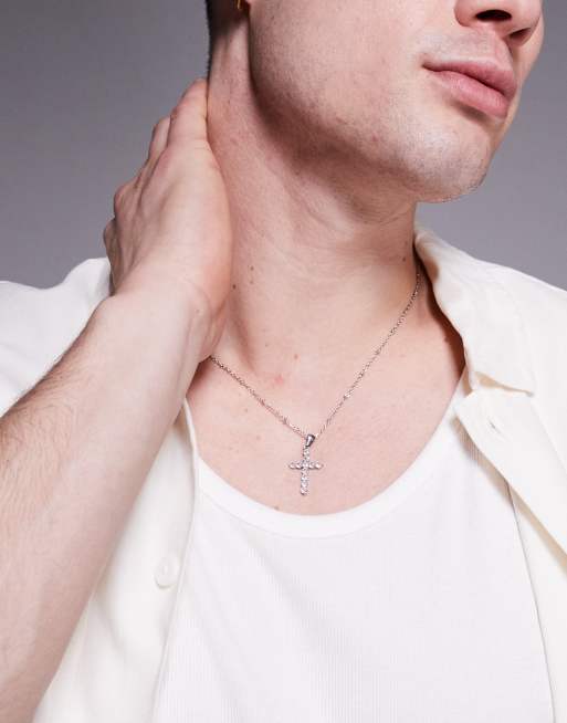 ASOS DESIGN necklace with crystal cross pendant in silver tone