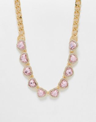 ASOS DESIGN necklace with crystal heart detail in gold tone