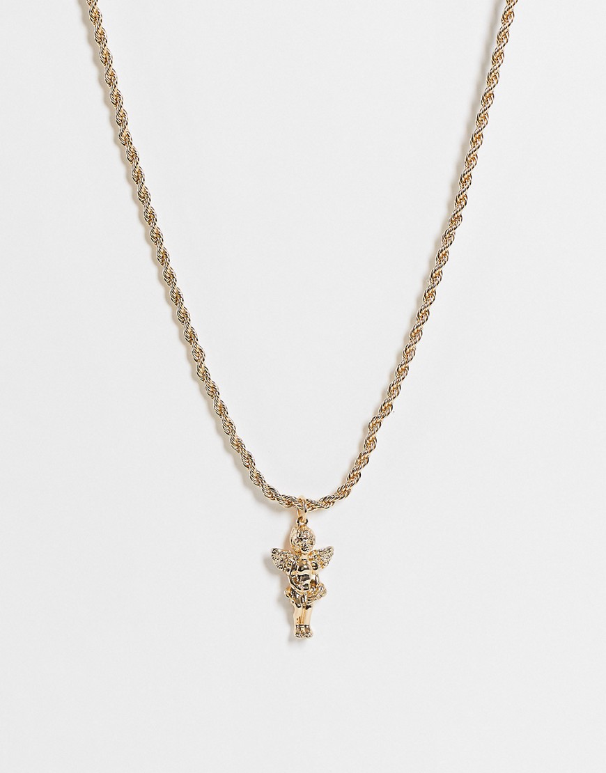 ASOS DESIGN necklace with cupid pendant and rope chain in gold tone