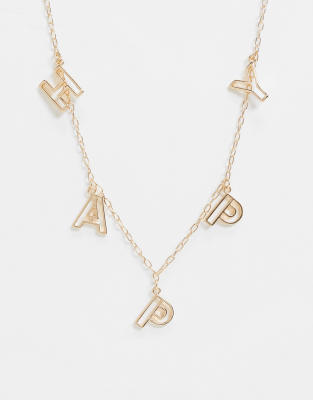 ASOS DESIGN necklace with cut out happy letter pendants in gold tone