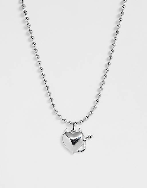 ASOS DESIGN necklace with devil heart pendant in silver tone