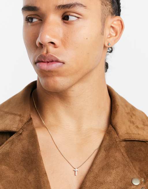 ASOS DESIGN necklace with ditsy cross in gold tone, 3 of 4