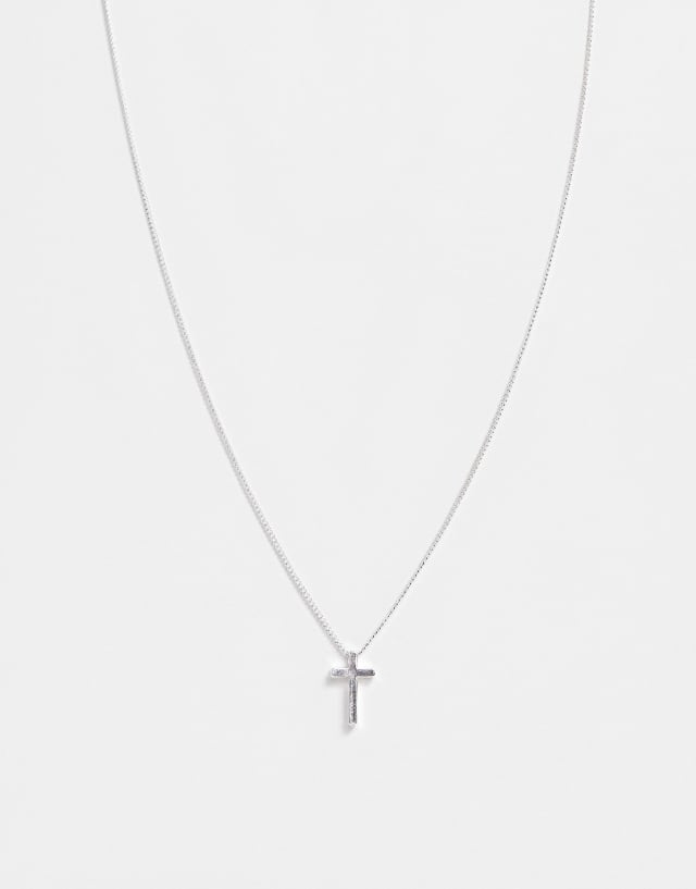 ASOS DESIGN necklace with ditsy cross in silver tone