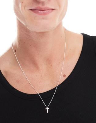 ASOS DESIGN necklace with ditsy cross in silver tone