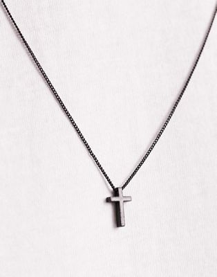 ASOS DESIGN necklace with ditsy cross pendant in matte black