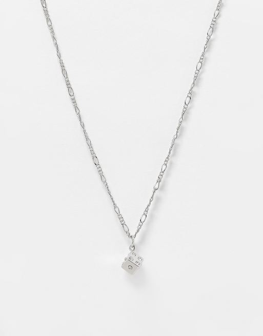 ASOS DESIGN necklace with ditsy dice pendant in silver tone