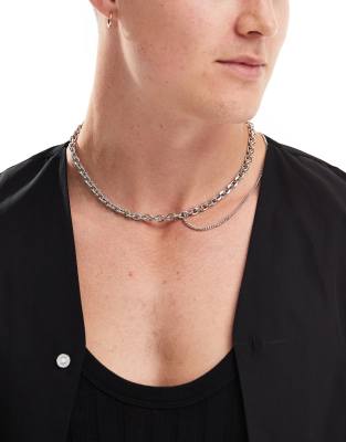 Asos Design Necklace With Draped Chain In Silver Tone