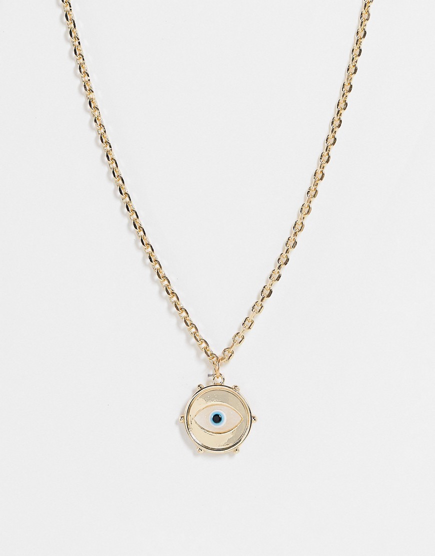 ASOS DESIGN necklace with eye coin pendant in gold tone