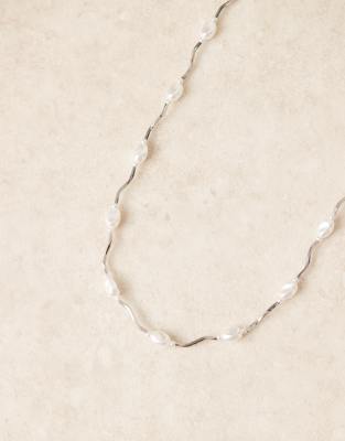 Asos Design Necklace With Faux Pearl Detailing In Metallic