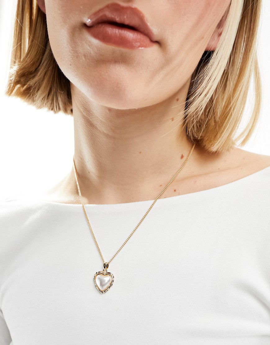 ASOS DESIGN necklace with faux pearl heart pendant in gold tone