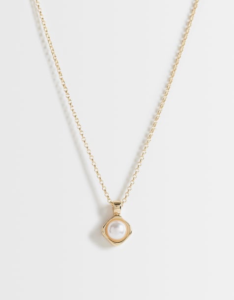 ASOS DESIGN necklace with faux pearl pendant in gold tone - view 1