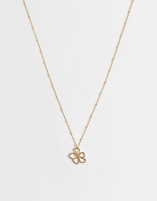 Asos Design Necklace With Fine Chain And Flower Pendant In Gold