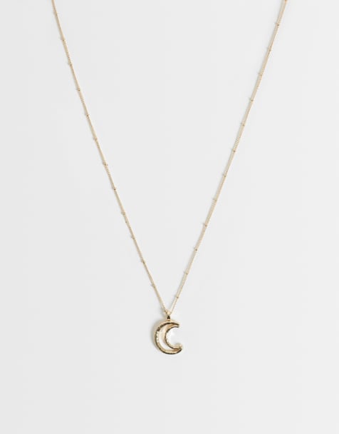 ASOS DESIGN necklace with fine chain and moon pendant in gold tone - view 1