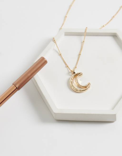 ASOS DESIGN necklace with fine chain and moon pendant in gold tone, 5 of 5