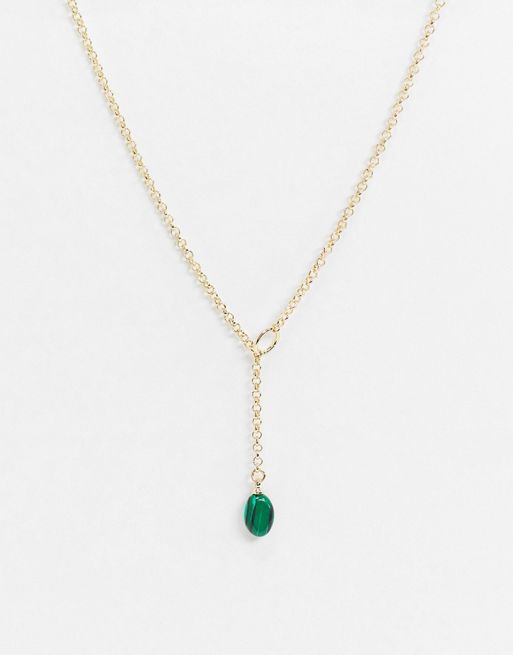 ASOS DESIGN necklace with green malachite stone in gold tone | ASOS