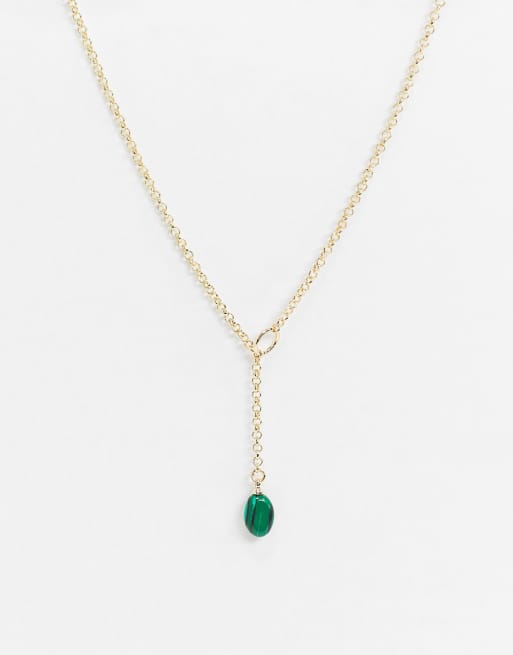 ASOS DESIGN necklace with green malachite stone in gold tone | ASOS