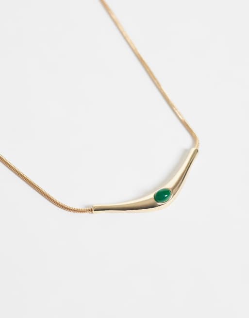 ASOS DESIGN necklace with green stone setting in gold tone, 5 of 6